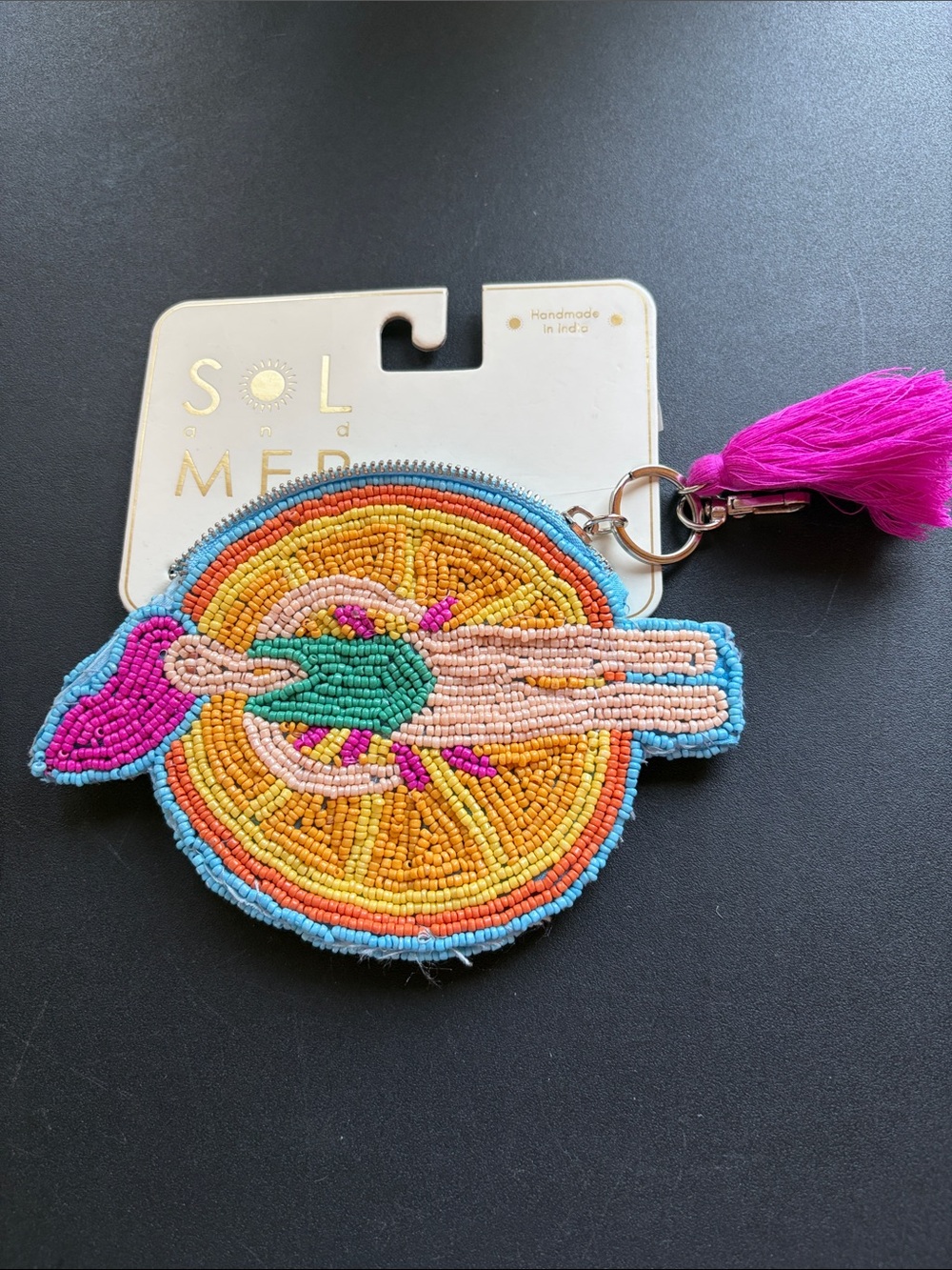Sol and Mer Beaded Orange Slice Float Coin & Key